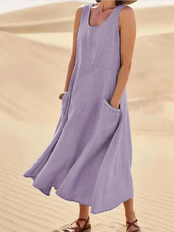 Simple women's Orielle midi dress, classic and versatile for everyday casual comfort. Perfect spring/summer style.