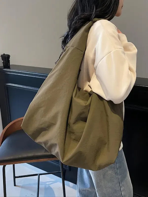 Women's oversized cotton canvas shoulder tote bag, ideal for daily use or travel, minimalist style