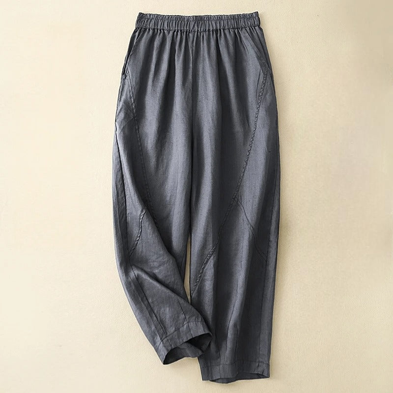Women's Palermo linen blend straight leg pants, elastic waist, perfect for summer casual wear