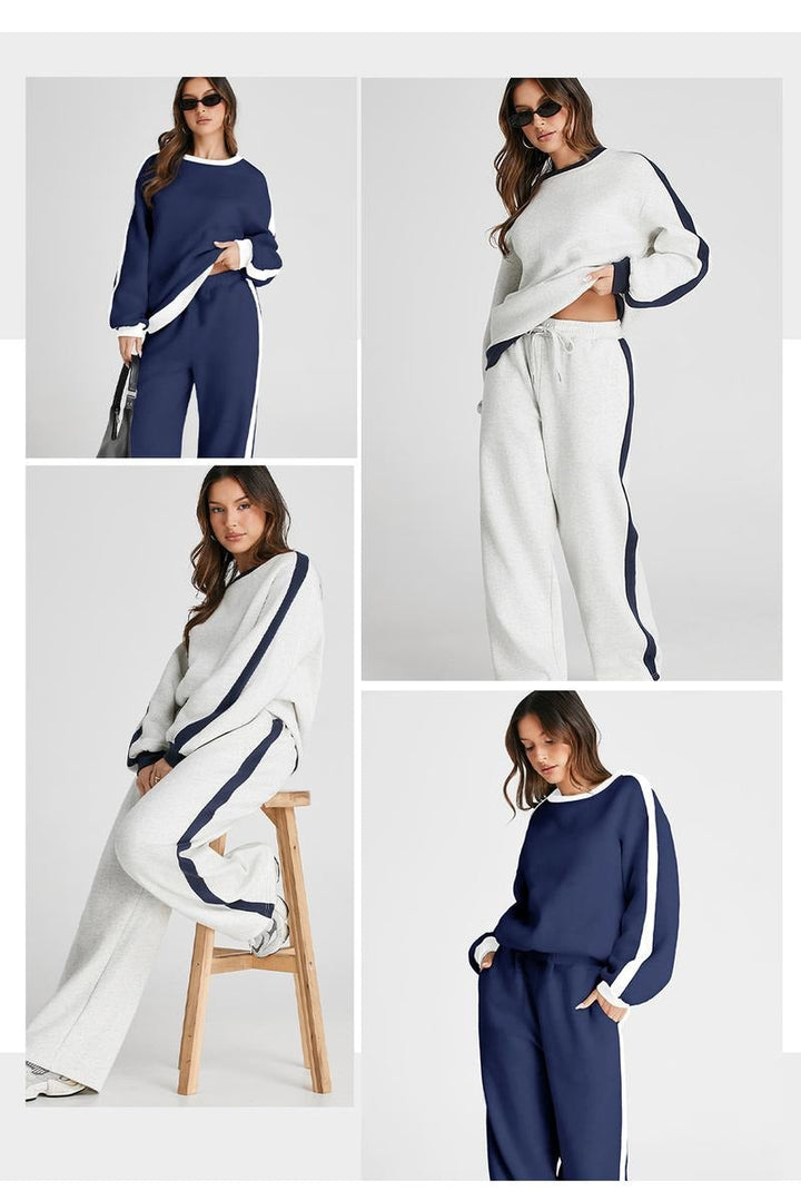 Stylish women's lounge set made from premium cotton blend, ideal two-piece outfit for comfort