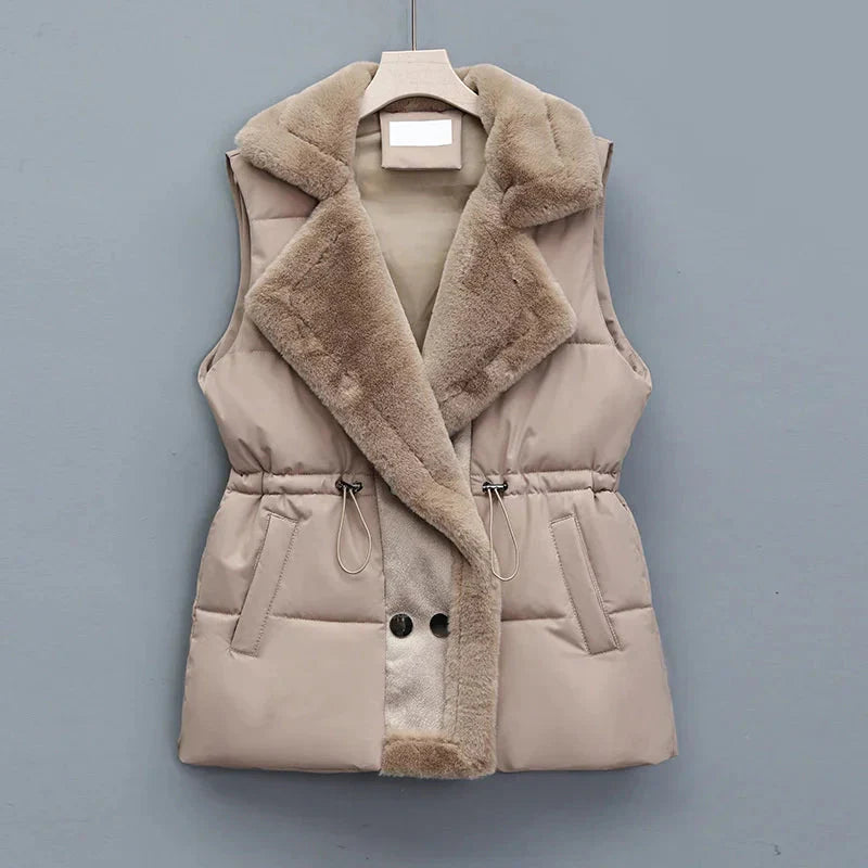 Stylish women's insulated vest, a warm outerwear piece perfect for cold weather
