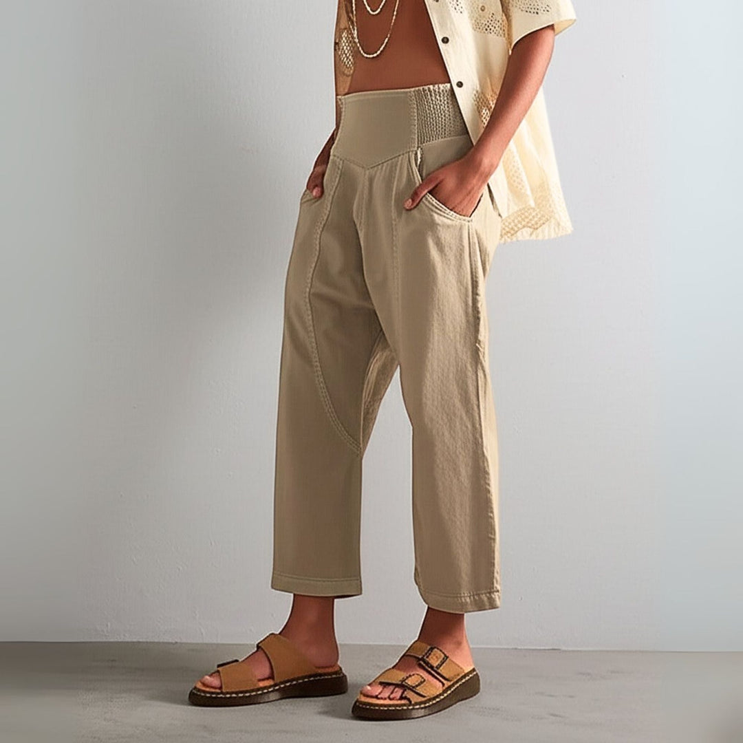 Stylish women's wide leg cotton linen pants, showcasing their loose fit and comfortable design.