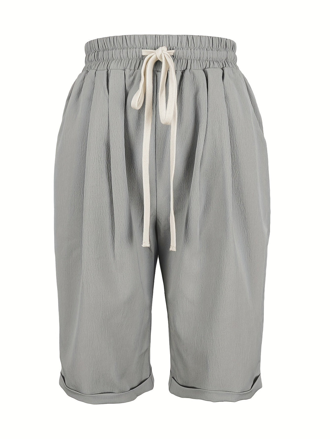Women's lightweight mid-calf capri trousers, relaxed fit, elastic waist, pull-on for casual comfort.
