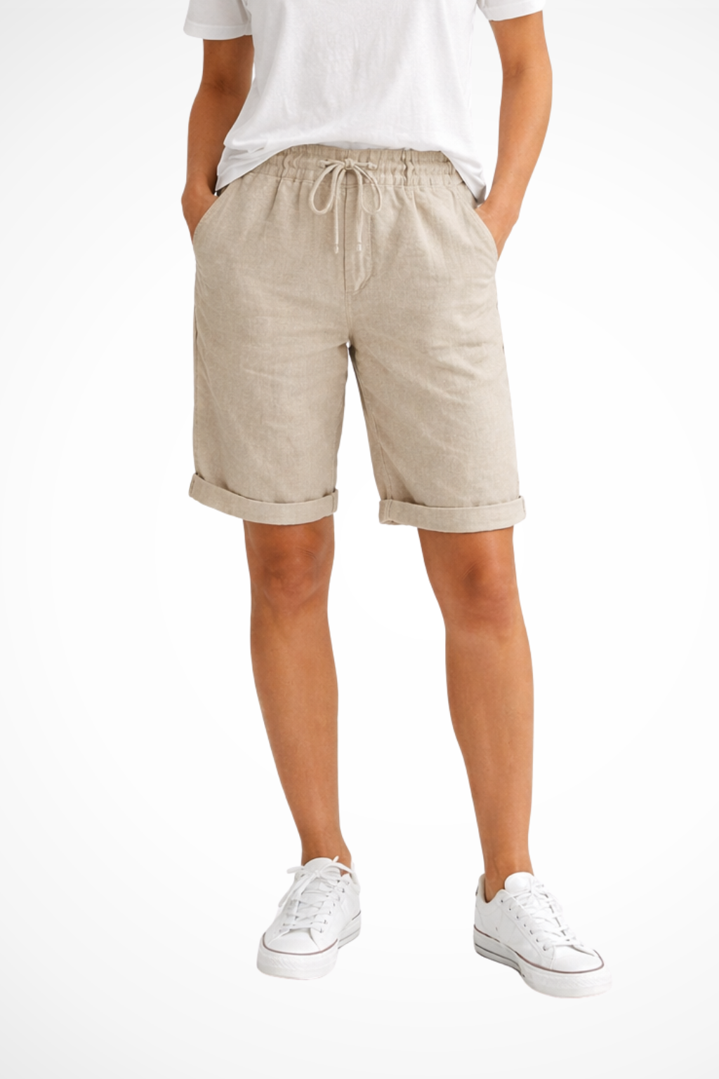 Women's relaxed fit drawstring shorts, perfect for casual summer wear, beach, or vacation comfort.