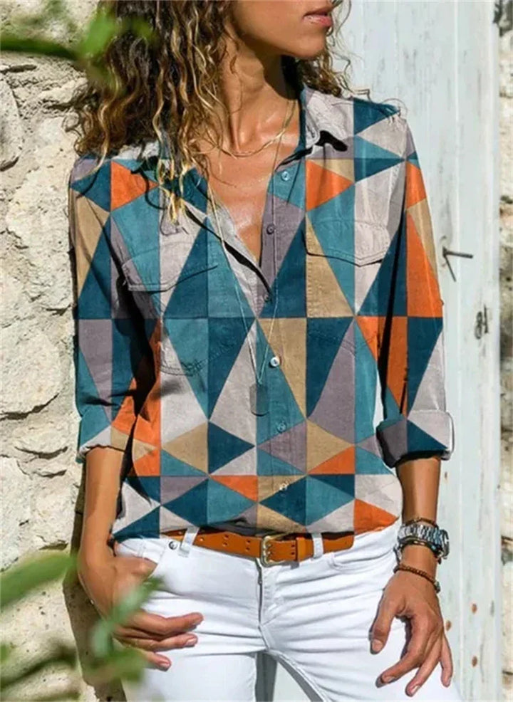 Relaxed fit women's blouse, an elegant summer top, perfect for casual, office, or travel fashion.