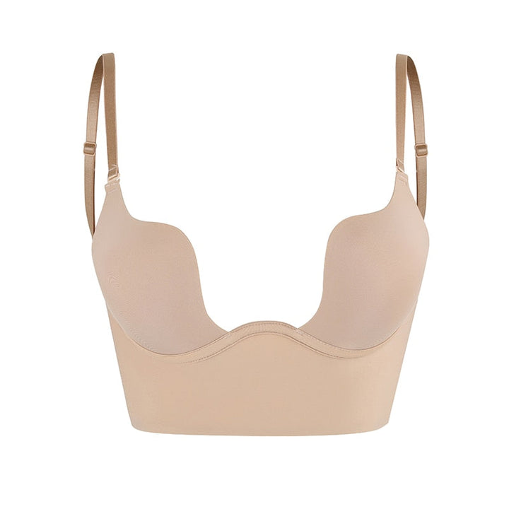 White women's strapless backless bra, seamless & invisible lingerie for formal, evening or open-back styles.