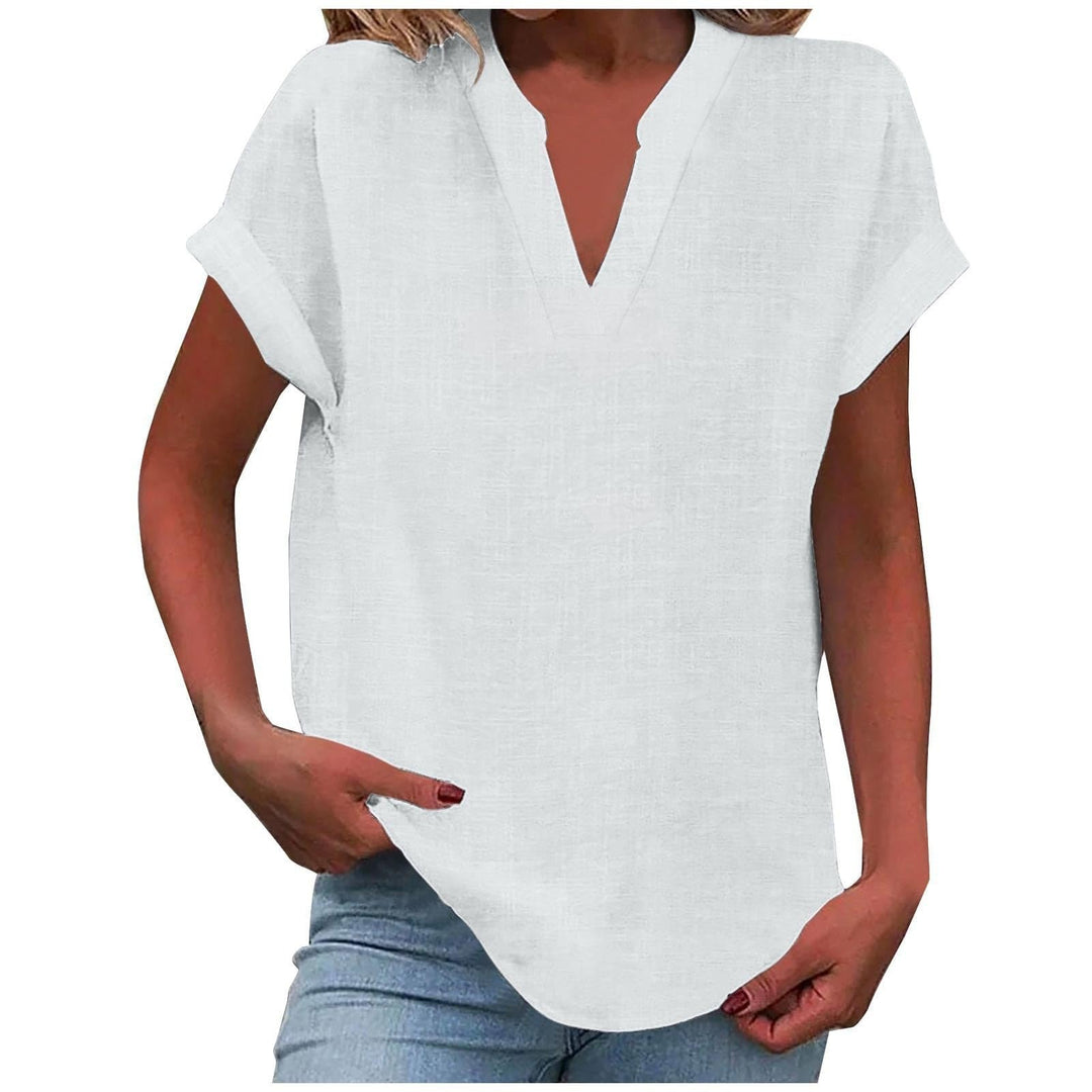 Chic Sienna V-Neck blouse for women, relaxed fit, short sleeve, perfect for a sophisticated casual look.