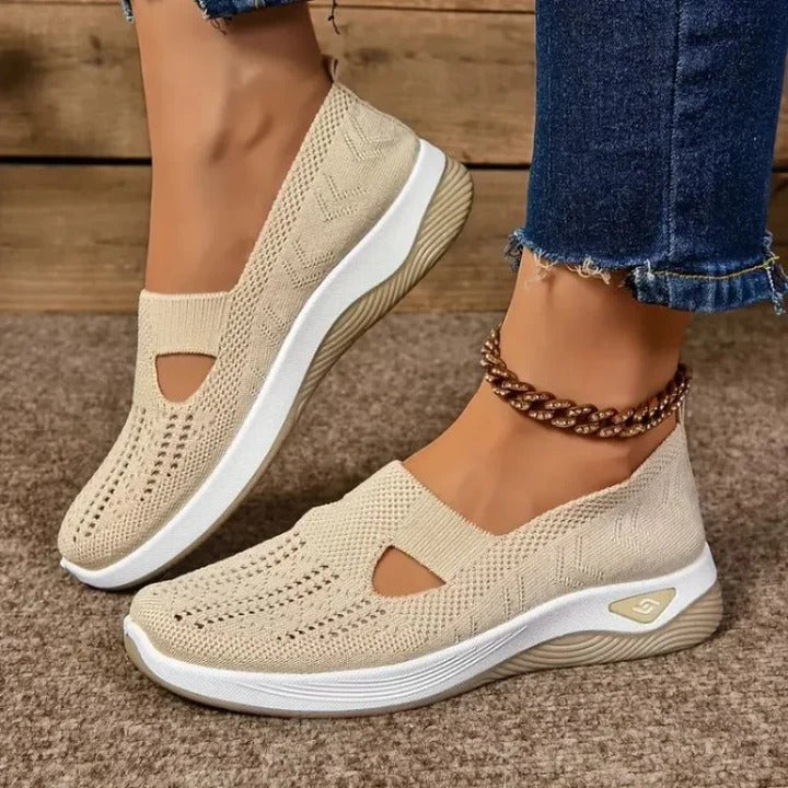 Versatile ladies slip-on sneakers, offering everyday comfort and a lightweight feel for active leisure.