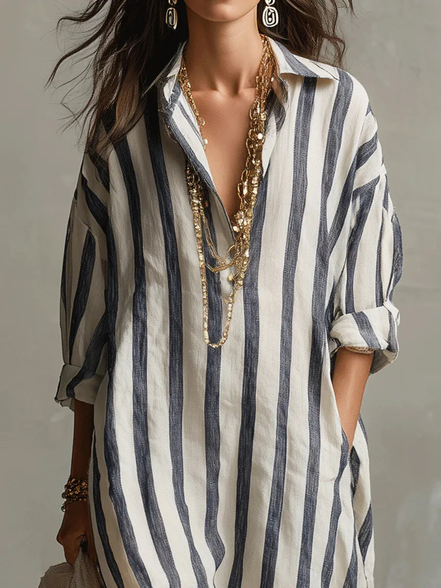 Comfortable oversized striped casual maxi dress for women, ideal for relaxed everyday style.