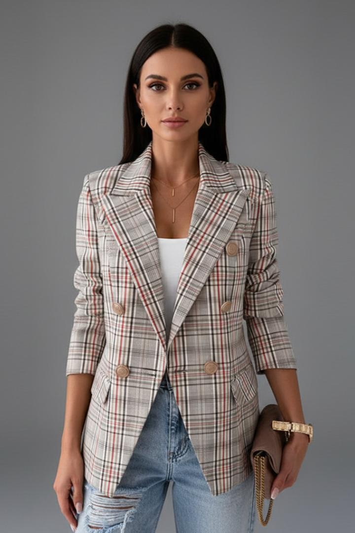 Women's professional open front blazer jacket with classic lapels, a versatile and elegant office top.