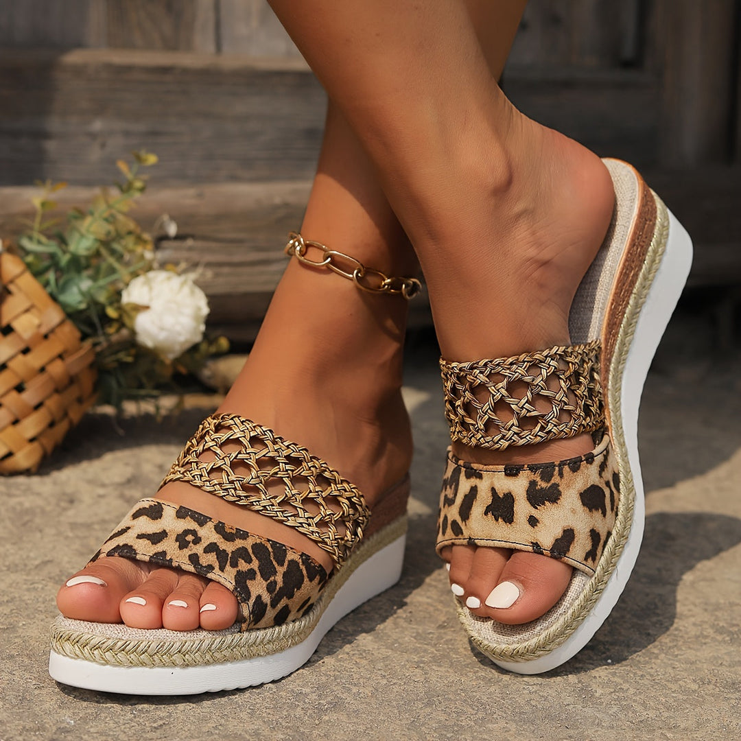 Women's stylish woven wedge sandals for summer comfort, perfect casual footwear.