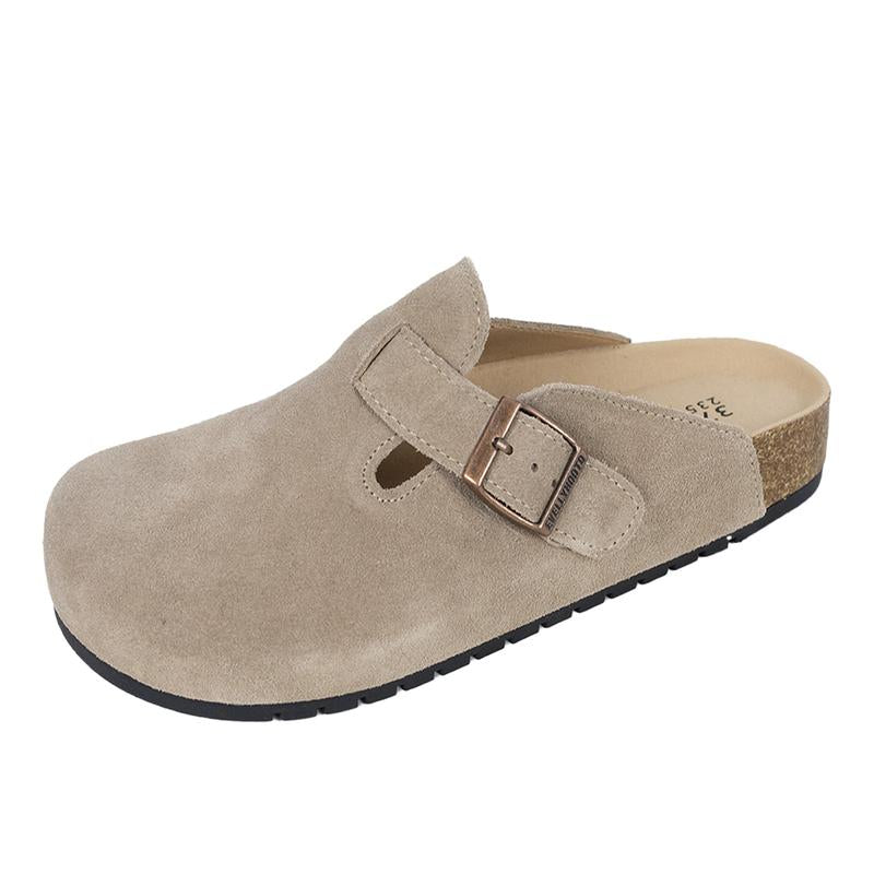Pair of women's casual suede clogs with a durable, comfortable design