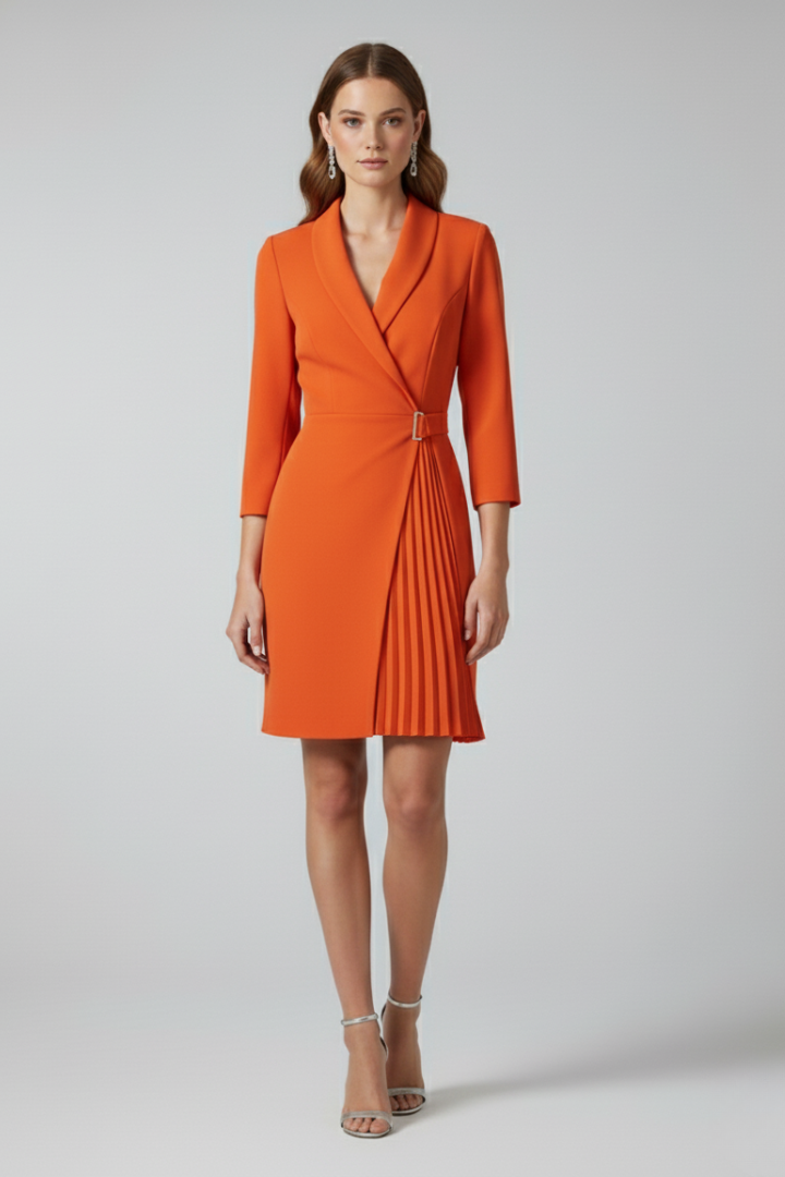Chic & sophisticated women's blazer dress, long sleeve, notched collar, straight hem, for office & events.