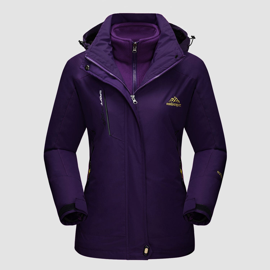 Women's Verona 3-in-1 waterproof jacket, navy, featuring a detachable fleece lining. Ideal for winter & fall.