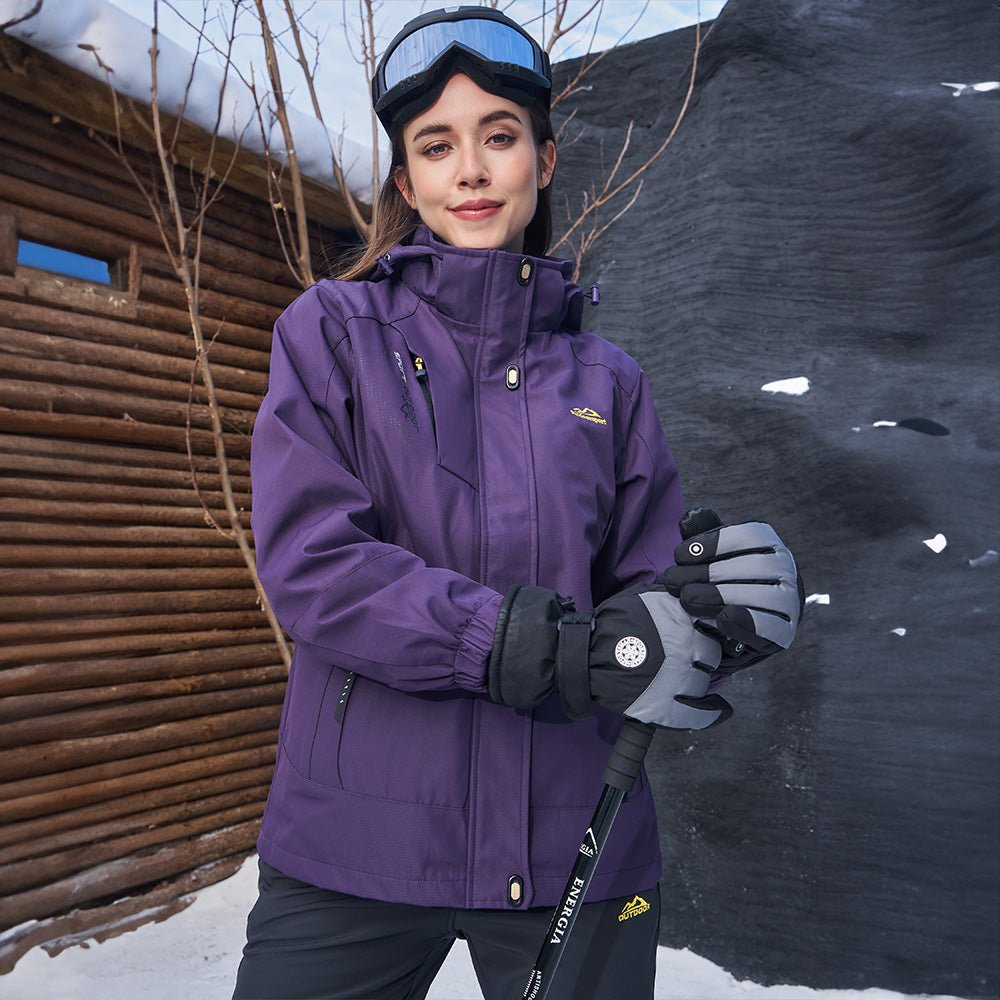Hanging Verona 3-in-1 women's jacket, displaying the rich blue color and quality construction for outdoor use.