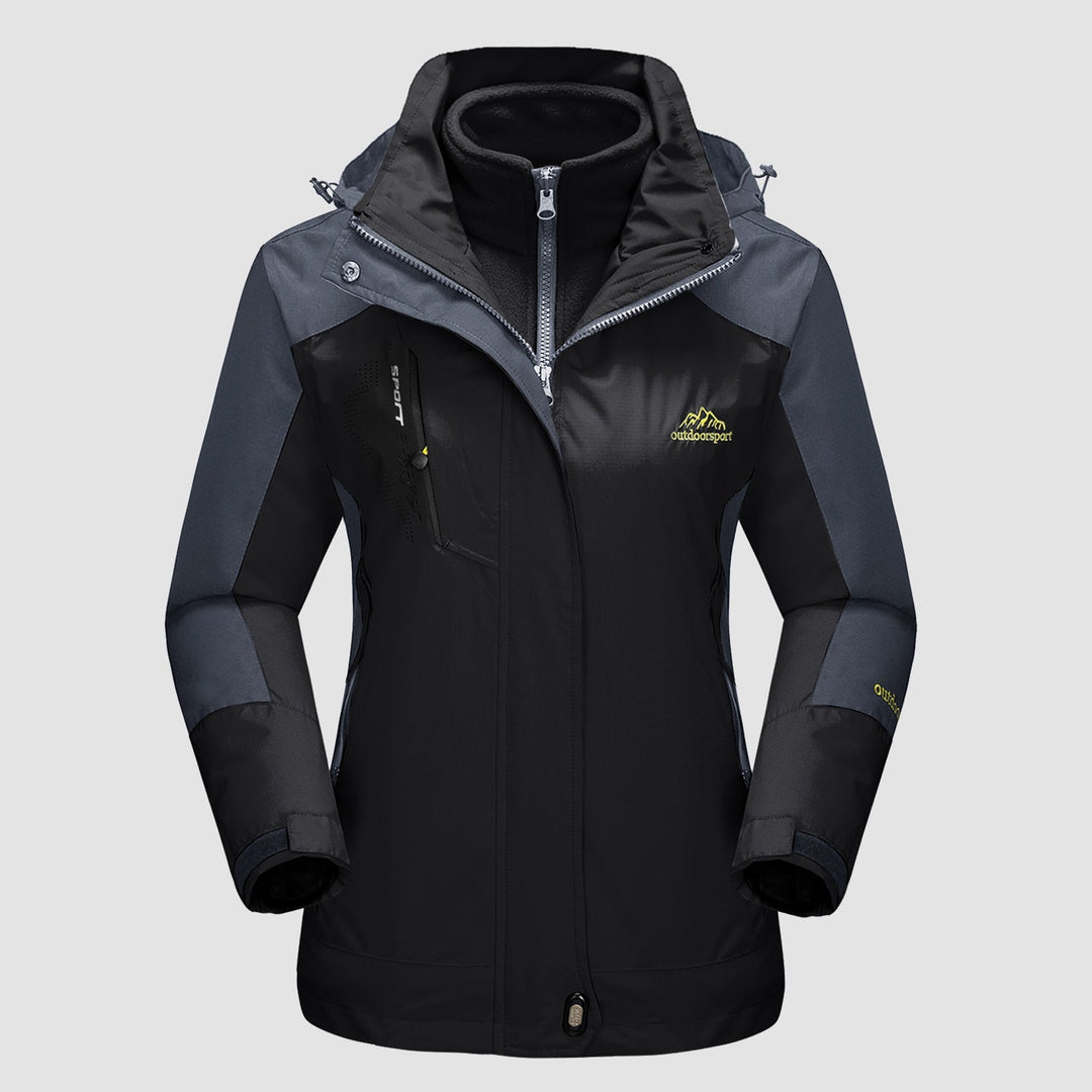 A versatile 3-in-1 women's Verona jacket, showcasing the inner fleece lining detached from the waterproof shell.