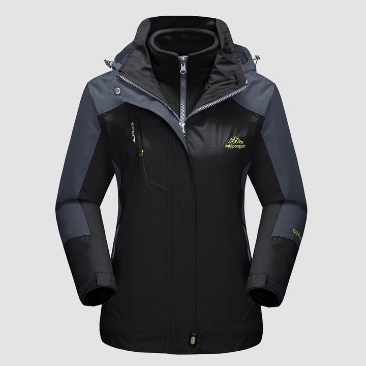 A versatile 3-in-1 women's Verona jacket, showcasing the inner fleece lining detached from the waterproof shell.