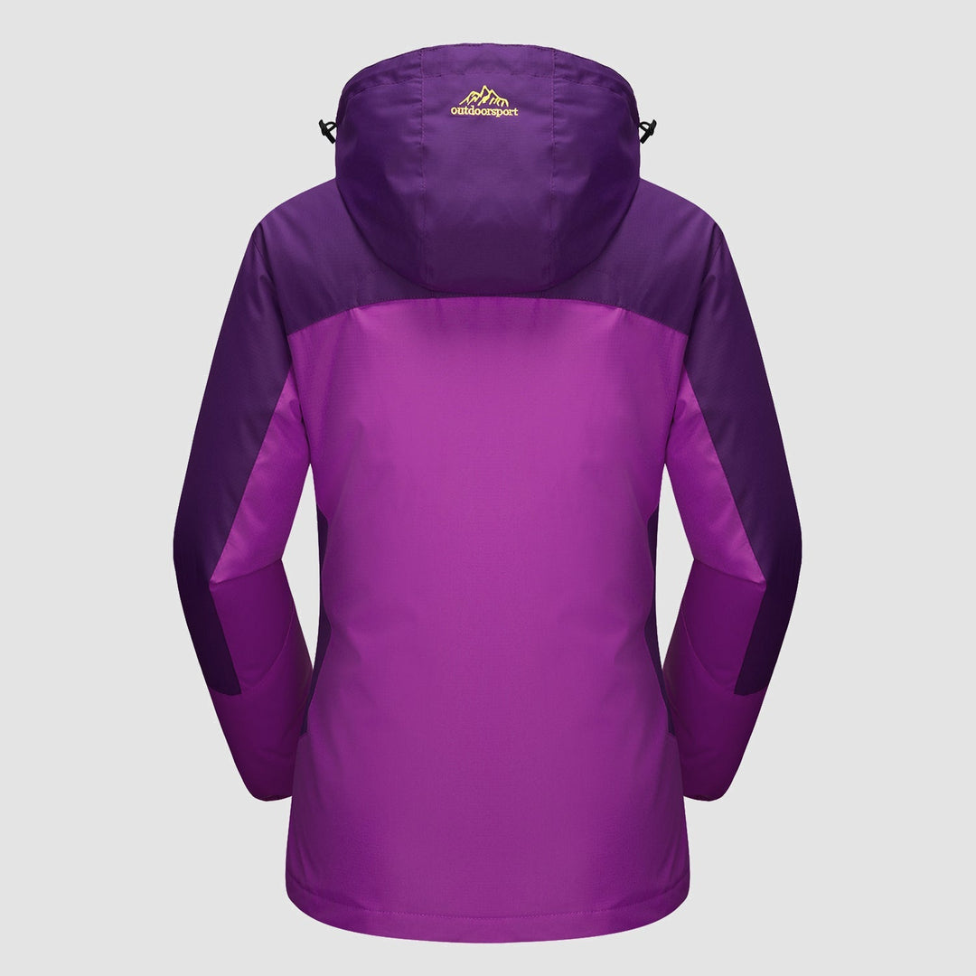 Close-up of the hood drawstrings on the Verona 3-in-1 waterproof jacket, adjustable for snug fit.