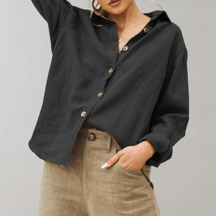 Chic women's vintage relaxed fit blouse with classic collar, long sleeves, and button-down design for effortless style.