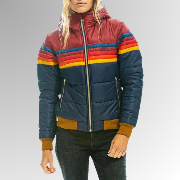 Retro women's rainbow zip-up jacket. Lightweight vintage outerwear, ideal for casual wear & active fall fashion.