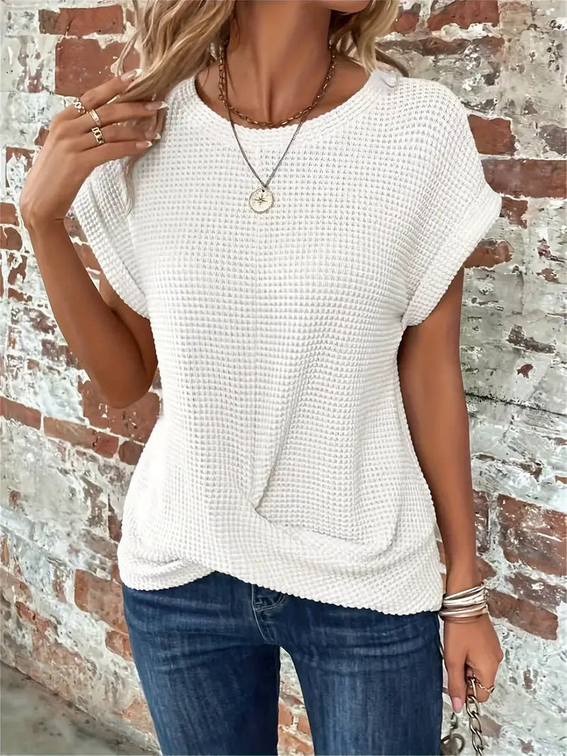Women's Waffle Twist Tee. Stylish short-sleeve top with relaxed fit, perfect for casual everyday fashion.