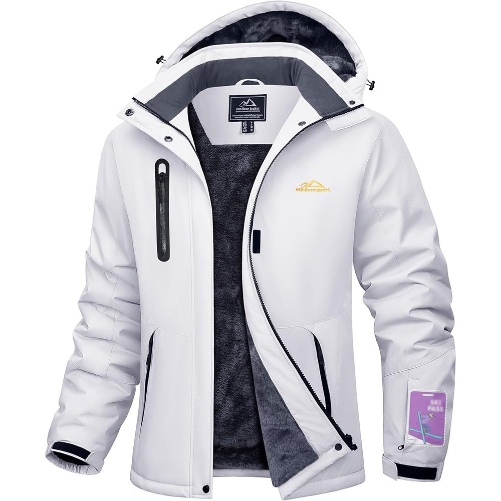 Front view of women's warm, fleece-lined waterproof ski jacket, perfect for snow and cold