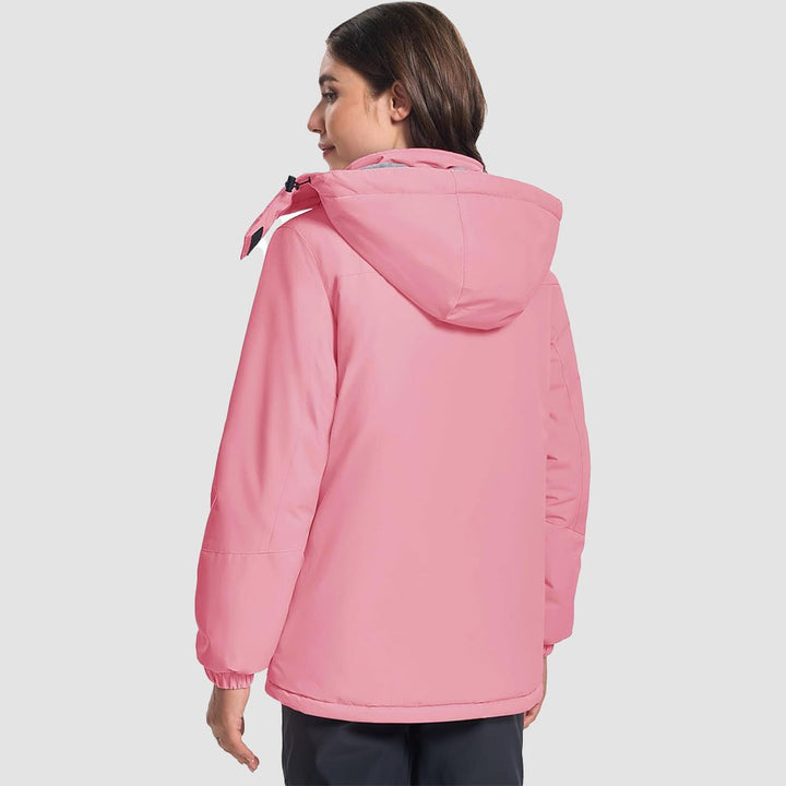 Women's ski jacket in a vibrant color, standing out in snowy outdoor environments