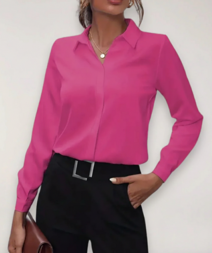 Stylish women's buttoned blouse, a versatile long-sleeve top for spring and office fashion.