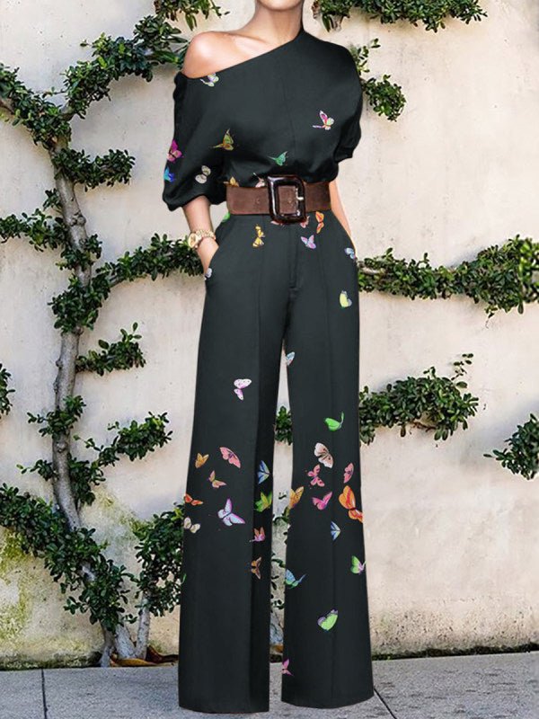 Women's Artistic Jumpsuit with Abstract Print and One - Shoulder Design - Lexians