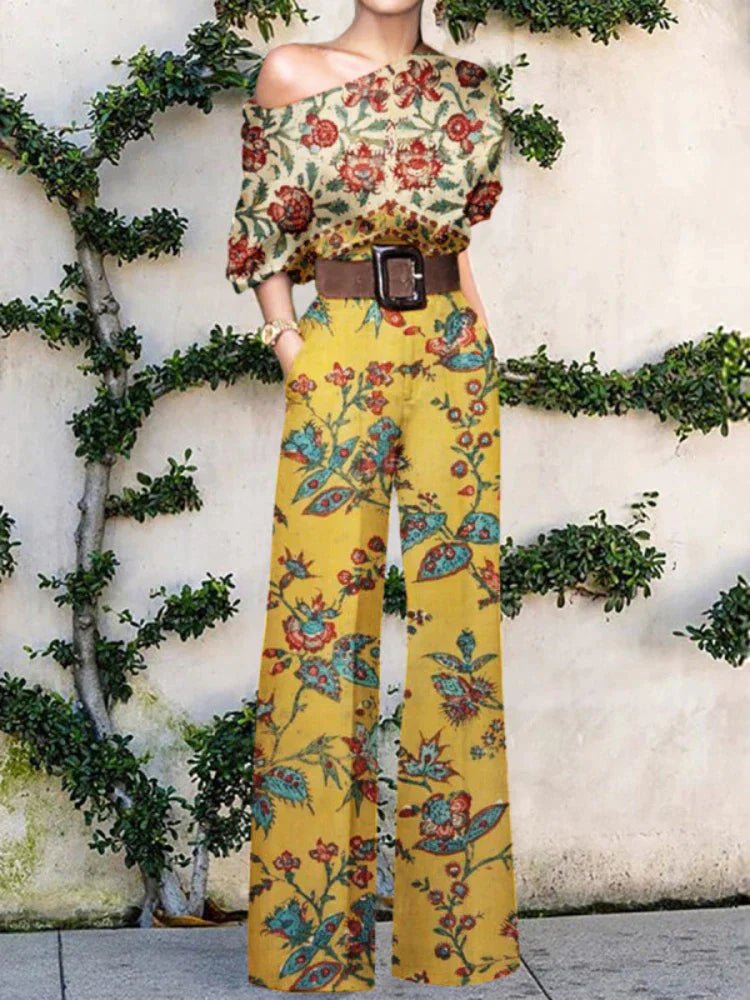 Women's Artistic Jumpsuit with Abstract Print and One - Shoulder Design - Lexians