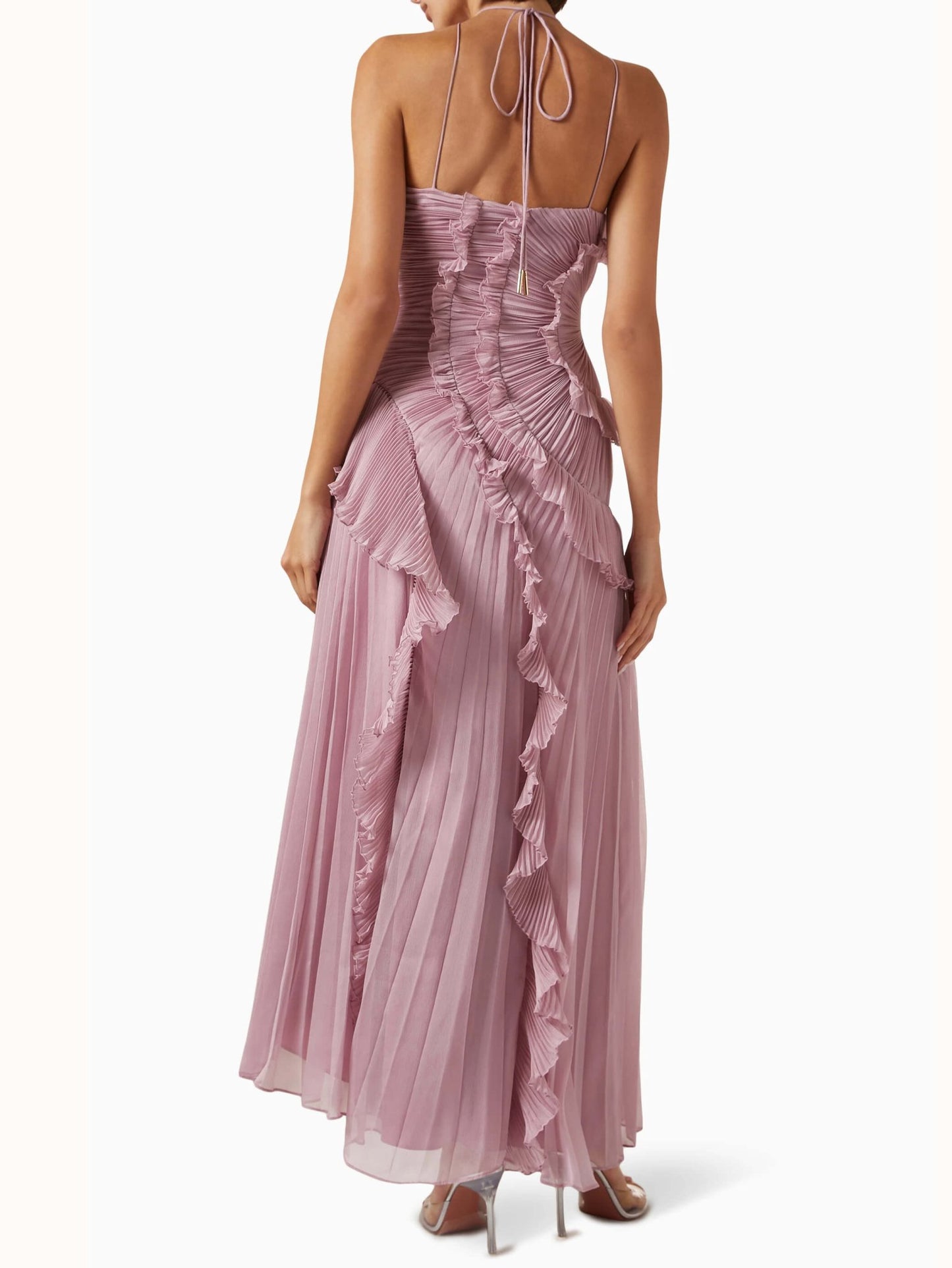 Women's Asymmetric Pleated Maxi Dress with One - Shoulder Style - Lexians