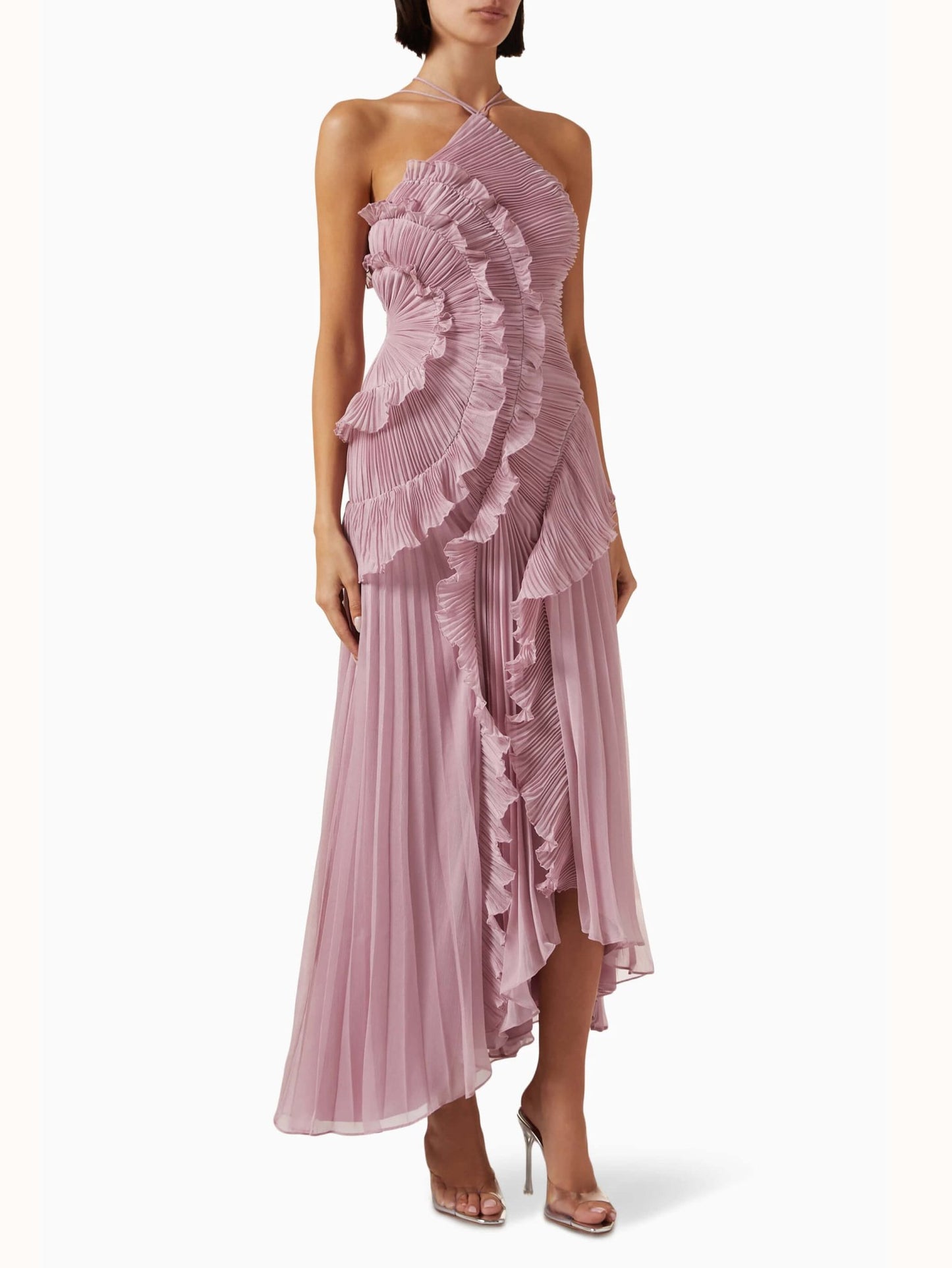 Women's Asymmetric Pleated Maxi Dress with One - Shoulder Style - Lexians