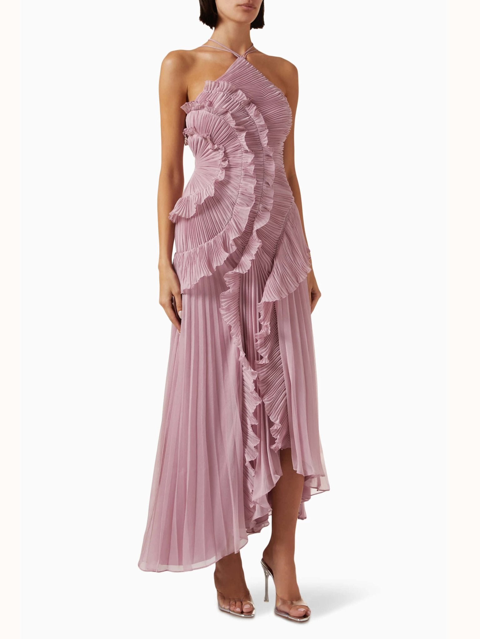 Women's Asymmetric Pleated Maxi Dress with One - Shoulder Style - Lexians