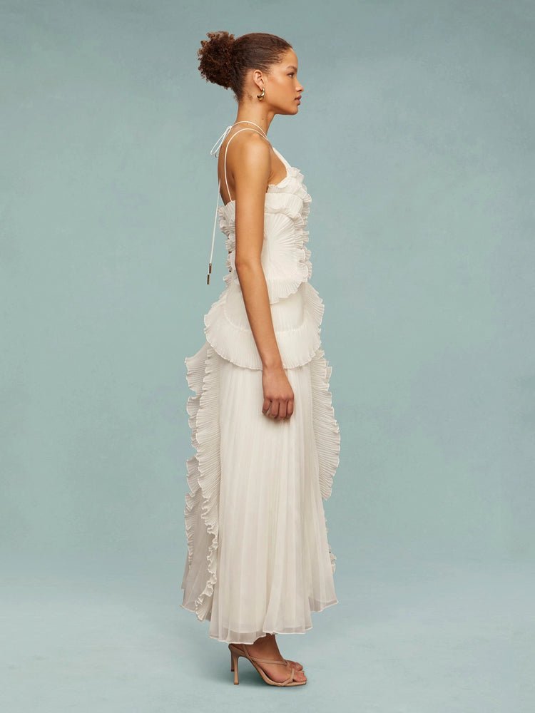 Women's Asymmetric Pleated Maxi Dress with One - Shoulder Style - Lexians