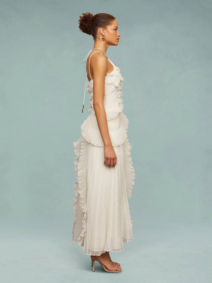Women's Asymmetric Pleated Maxi Dress with One - Shoulder Style - Lexians