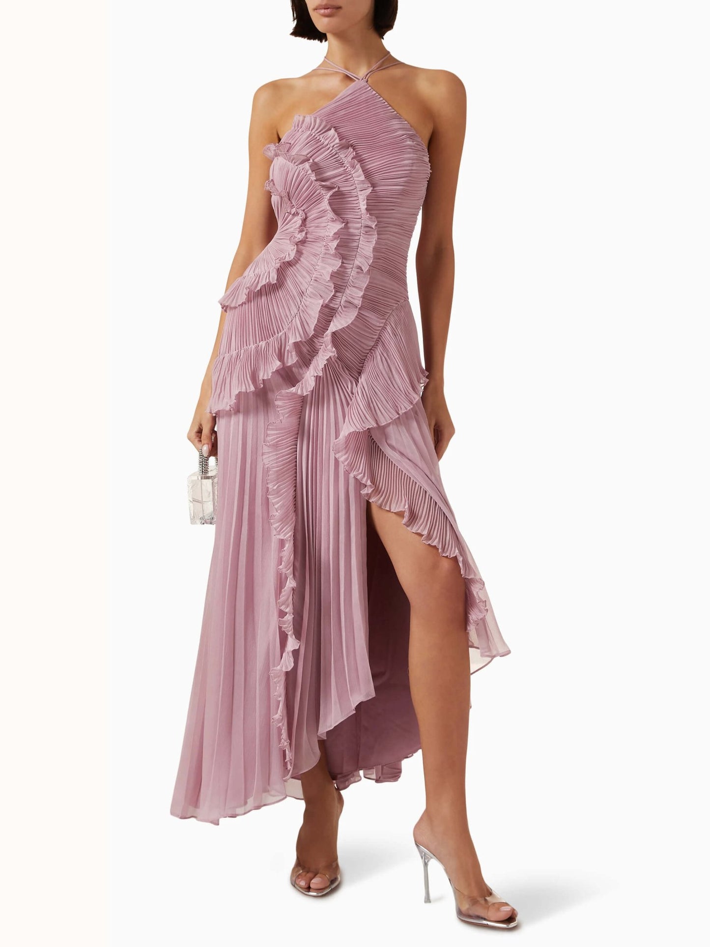 Women's Asymmetric Pleated Maxi Dress with One - Shoulder Style - Lexians