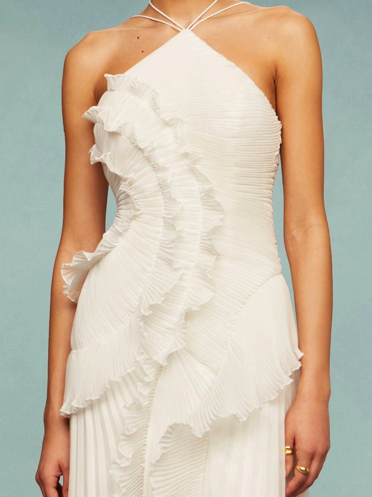 Women's Asymmetric Pleated Maxi Dress with One - Shoulder Style - Lexians