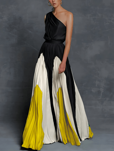 Women's Asymmetrical Maxi Dress - Elegant One - Shoulder - Lexians