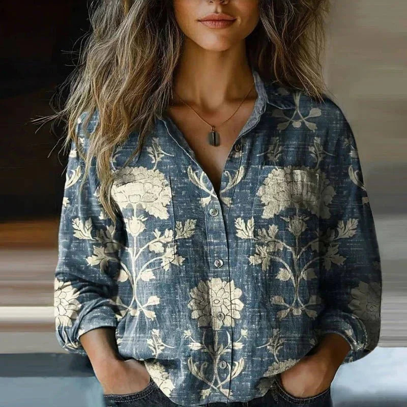 Women's button-down long sleeve shirt, multiple colors, classic collar, lightweight fabric, hip-length, versatile styling.