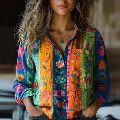 Women's button-down long sleeve shirt, multiple colors, classic collar, lightweight fabric, hip-length, versatile styling.