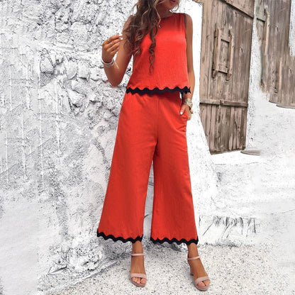 Women's Co - ord Set Sleeveless Crop Top Wide - Leg Pants - Lexians