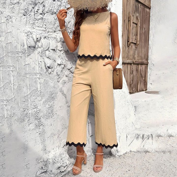 Women's Co - ord Set Sleeveless Crop Top Wide - Leg Pants - Lexians