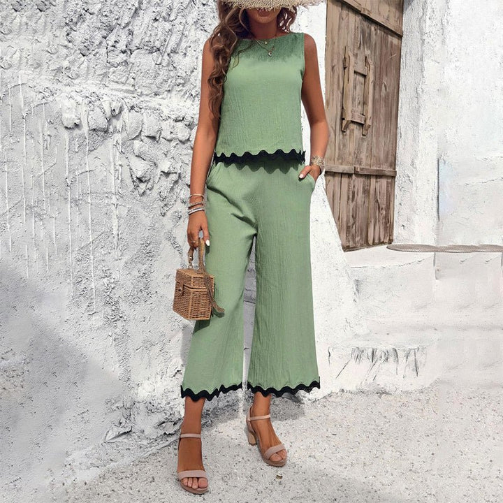Women's Co - ord Set Sleeveless Crop Top Wide - Leg Pants - Lexians