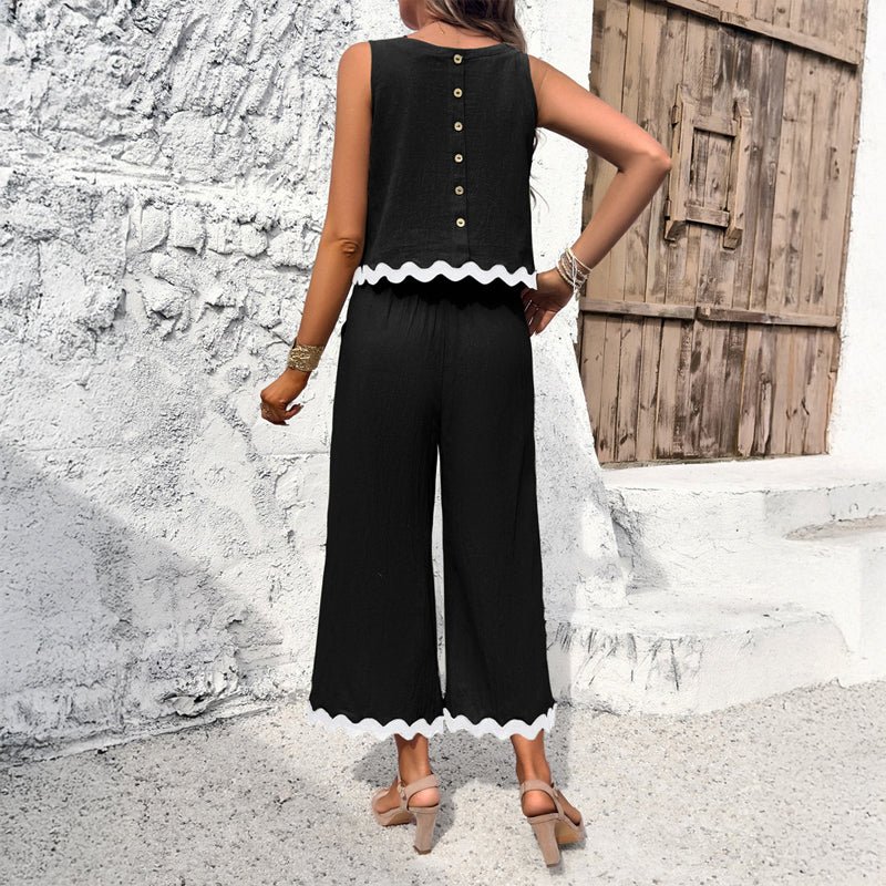 Women's Co - ord Set Sleeveless Crop Top Wide - Leg Pants - Lexians