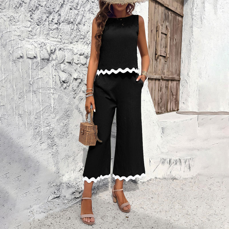 Women's Co - ord Set Sleeveless Crop Top Wide - Leg Pants - Lexians