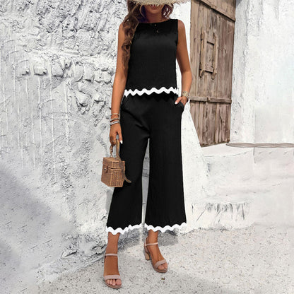Women's Co - ord Set Sleeveless Crop Top Wide - Leg Pants - Lexians