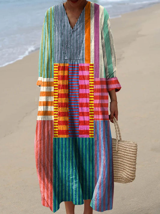 Women's Colorful Boho Art Dress with Vintage Flair - Lexians