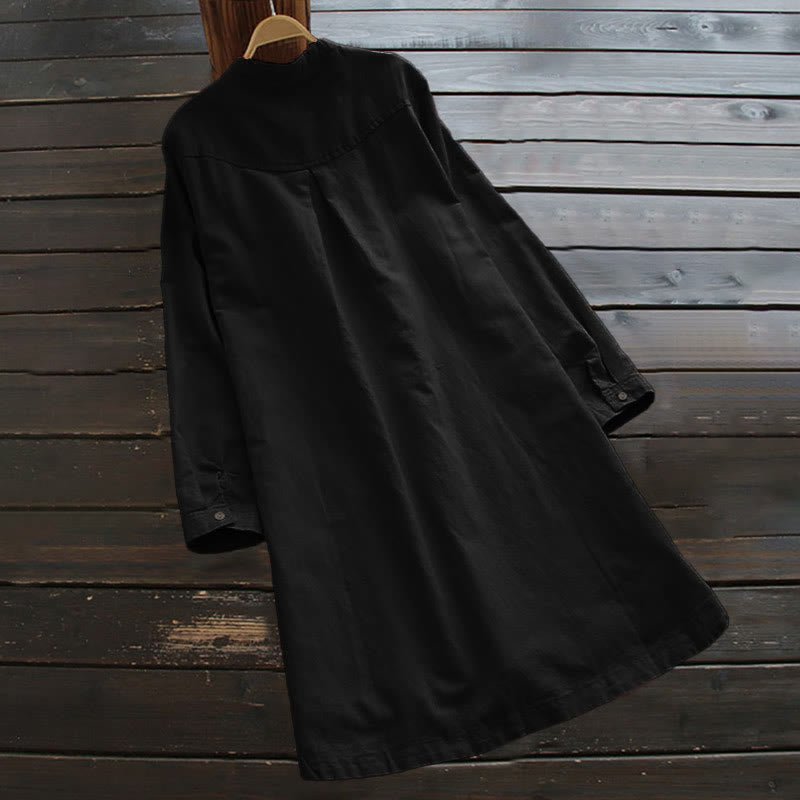 Women's Cotton Linen Shirt Dress with Pockets and Buttons - Lexians