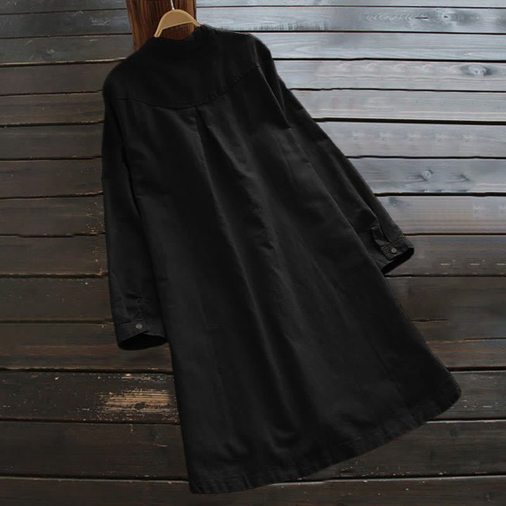 Women's Cotton Linen Shirt Dress with Pockets and Buttons - Lexians