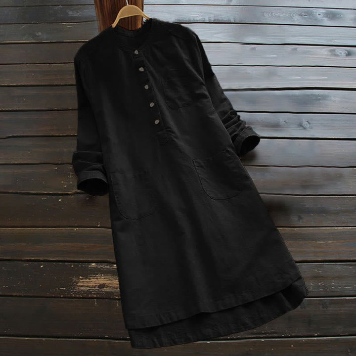 Women's Cotton Linen Shirt Dress with Pockets and Buttons - Lexians